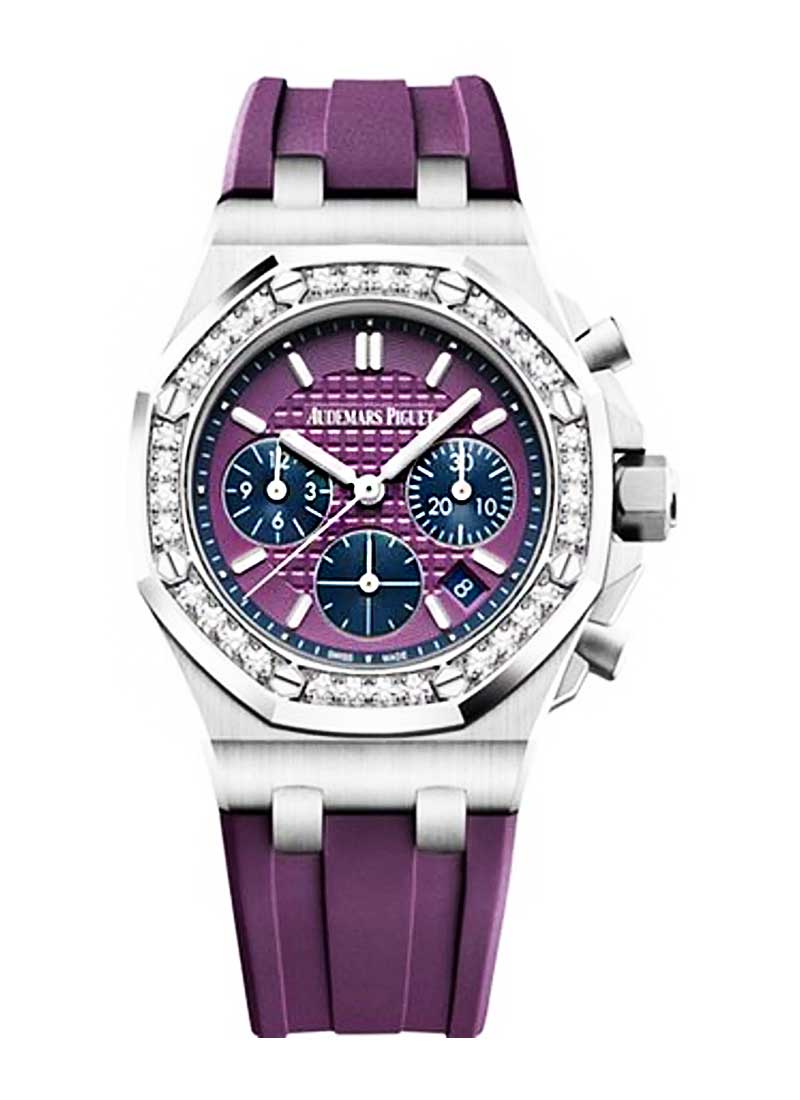 Royal Oak Offshore Chronograph 37mm in Steel with Diamond Bezel on Purple  Rubber Strap with Purple Dial 26231ST.ZZ.D075CA.01