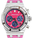 Royal Oak Offshore Chronograph 37mm in Steel with Diamond Bezel On Pink Rubber Strap with Pink Dial