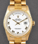 President 36mm in Yellow Gold Bark Bezel on Bark President Bracelet with White Roman Dial