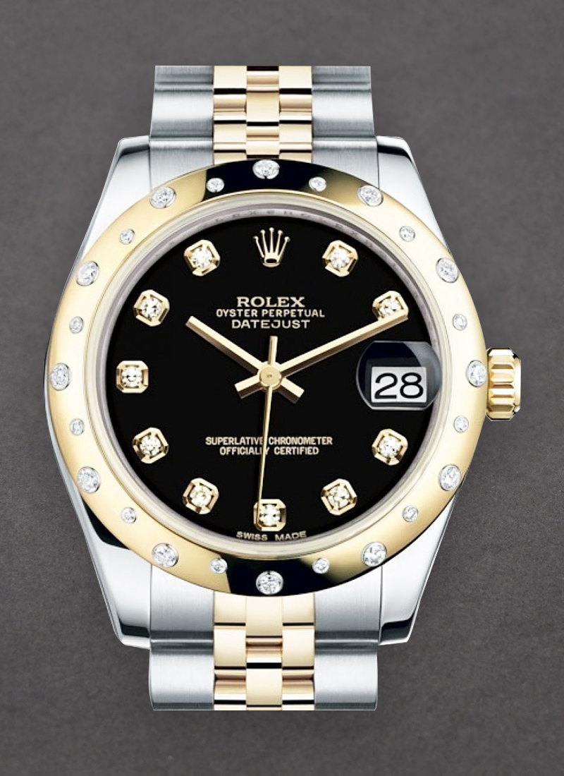 Rolex Unworn Mid Size Datejust 2-Tone 31mm in Steel with Yellow Gold Diamond Bezel