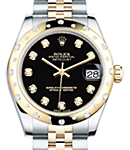Mid Size Datejust 2-Tone 31mm in Steel with Yellow Gold Diamond Bezel on Jubilee Bracelet with Black Diamond Dial