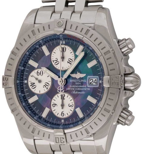 Chronomat Evolution Men's Automatic in Steel on Pilot Bracelet with Blue and Mother of Pear Dial