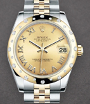 Midsize Datejust 31mm in Steel with Yellow Gold Diamond Bezel on Jubilee Bracelet with Champagne Roman Dial