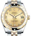 Midsize Datejust 31mm in Steel with Yellow Gold Diamond Bezel on Jubilee Bracelet with Champagne Roman Dial