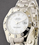 Masterpiece Midsize White Gold with 12 Diamond Bezel on Pearlmaster Bracelet with White Roman Dial