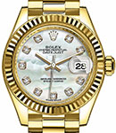 Ladies President 28mm in Yellow Gold with Fluted Bezel on President Bracelet with Mother of Pearl Diamond Dial