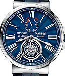 Marine Tourbillon 43mm in Steel on Blue Alligator Leather Strap with Blue Dial