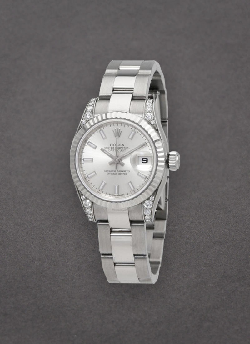 Pre-Owned Rolex Lady's Datejust 26mm in Steel with White Gold Fluted Bezel & Diamond on Lugs