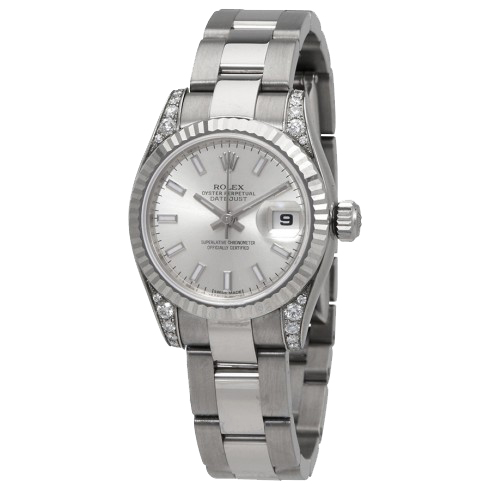Pre-Owned Rolex Lady's Datejust 26mm in Steel with White Gold Fluted Bezel & Diamond on Lugs