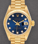 President 26mm in Yellow Gold with Fluted Bezel on President Bracelet with Blue Diamond Dial