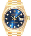 President 26mm in Yellow Gold with Fluted Bezel on President Bracelet with Blue Diamond Dial