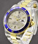 Submariner 2-Tone with Yellow Gold Blue Bezel on Oyster Bracelet with Silver Serti Diamond Dial