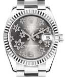 Mid Size Datejust 31mm in Steel with White Gold Fluted Bezel on Oyster Bracelet with Silver Flower Dial with Arabic 6