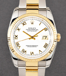 Datejust 36mm in Steel with Yellow Gold Fluted Bezel on Oyster Bracelet with White Dial with Roman Numerals