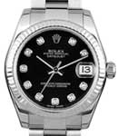 Datejust 31mm in Steel with White Gold Fluted Bezel on Oyster Bracelet with Black Diamond Dial