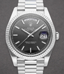 Day Date 40mm White Gold with Fluted Bezel on White President Bracelet with Rhodium Stripe Motif Dial