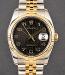 Datejust 36mm in Steel with Yellow Gold Fluted Bezel on Jubilee Bracelet with Black Jubilee Arabic Dial