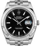 Datejust II 41mm in Steel with White Gold Fluted Bezel on Jubilee Bracelet with Black Stick Dial