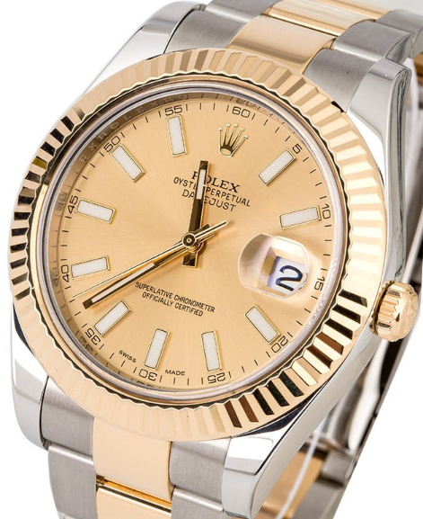 Datejust - 26mm -  Fluted Bezel on Oyster Bracelet with Champagne Stick  Dial