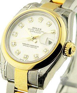 Datejust 26mm in Steel with Yellow Gold Domed Bezel on Oyster Bracelet with Silver Diamond Dial