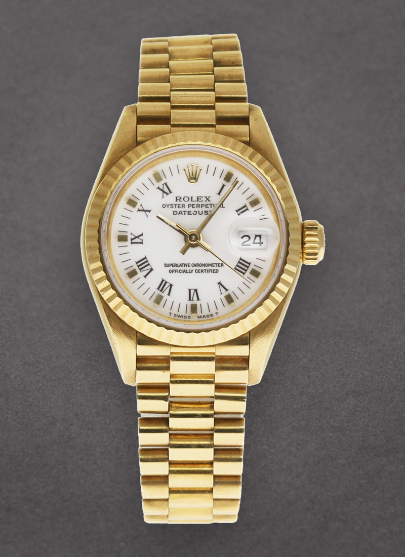 Pre-Owned Rolex President Ladies 26mm in Yellow Gold with Fluted Bezel