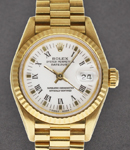 President Ladies 26mm in Yellow Gold with Fluted Bezel on President Bracelet with White Roman Dial