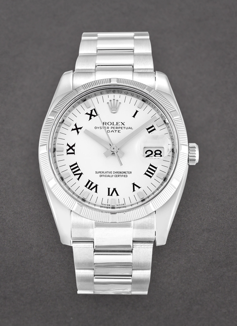 Pre-Owned Rolex Date 34mm in Steel with Engine Turned Bezel