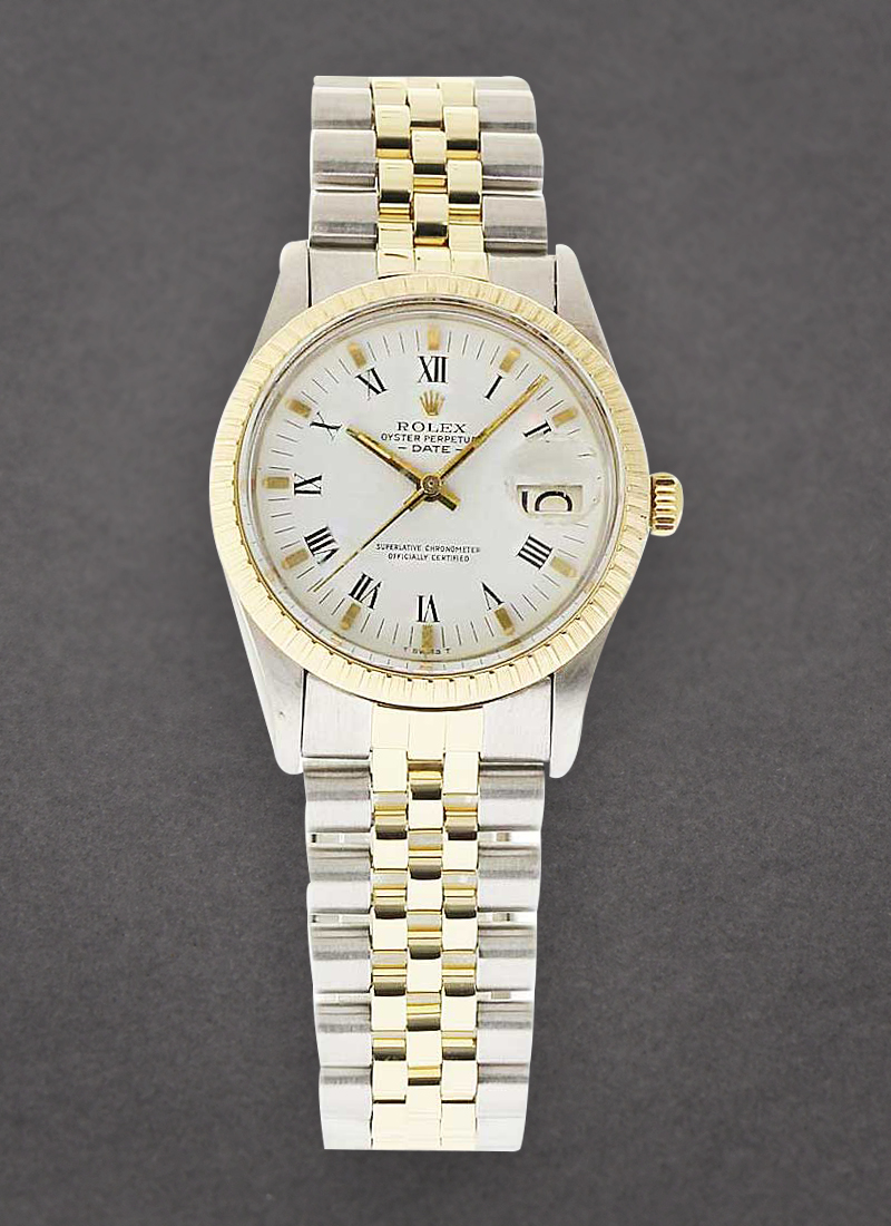 Pre-Owned Rolex Date 34mm in Steel with Yellow Gold Fluted Bezel