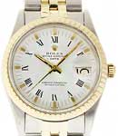 Date 34mm in Steel with Yellow Gold Fluted Bezel on Jubilee Bracelet with White Roman Dial
