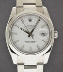 Date 34mm in Steel with Domed Bezel on Oyster Bracelet with White Index Dial