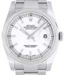 Datejust 36mm in Steel with White Gold Fluted Bezel on Oyster Bracelet with White Luminous Stick Dial