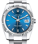 Date 34mm in Steel with Fluted Bezel on Oyster Bracelet with Blue Stick Dial