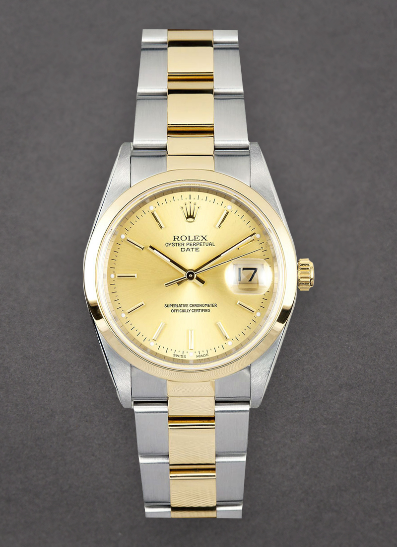 Pre-Owned Rolex Date 34mm in Steel with Yellow Gold Smooth Bezel