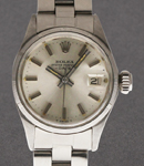 Date 26mm Lady's Steel with Smooth Bezel on Oyster Bezel with Silver Stick Dial