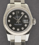 Lady's Datejust in 2-Tone Fluted Bezel on Oyster Bracelet with Black Diamond Dial