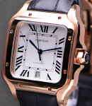 Santos de Cartier 39.8mm in Rose Gold on Grey Crocodile Leather Strap with Silver Roman Dial