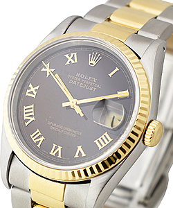 Datejust 36mm 2-Tone with Fluted Bezel on Oyster Bracelet with Brown Roman Dial