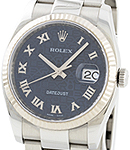 Datejust 36mm in Steel with White Gold Fluted Bezel on Oyster Bracelet with Black Jubilee Roman Dial