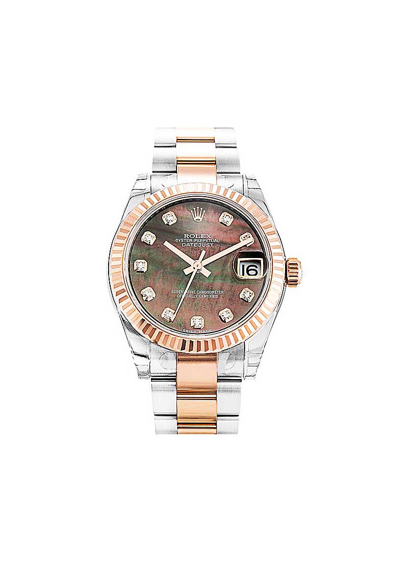 Rolex Unworn Mid Size 2-Tone Datejust 31 in Steel with Rose Gold Fluted Bezel