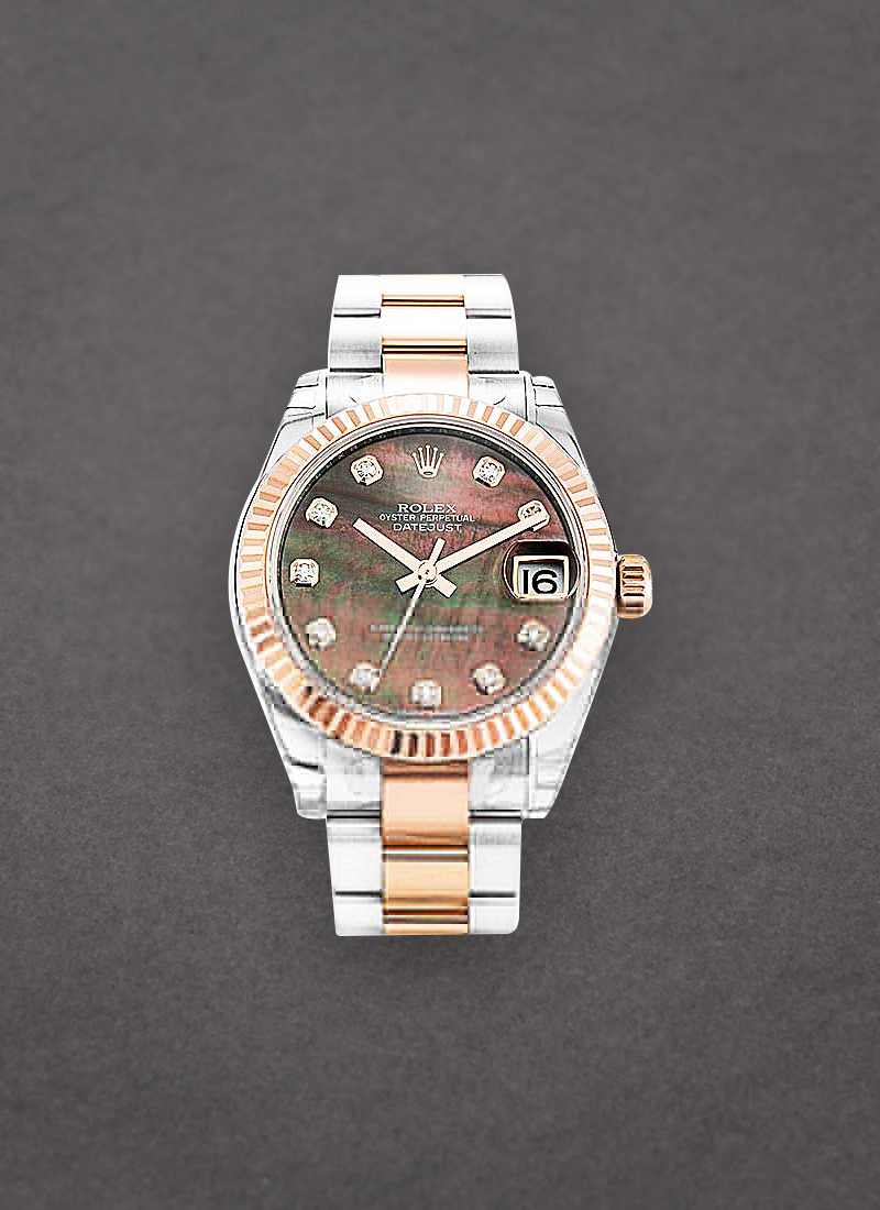 Rolex Unworn Mid Size 2-Tone Datejust 31 in Steel with Rose Gold Fluted Bezel