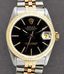 Mid Size - Datejust - Steel with Yellow Gold - Fluted Bezel on Jubilee Bracelet with Black Stick Dial