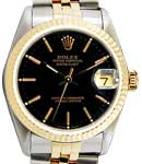 Mid Size - Datejust - Steel with Yellow Gold - Fluted Bezel on Jubilee Bracelet with Black Stick Dial