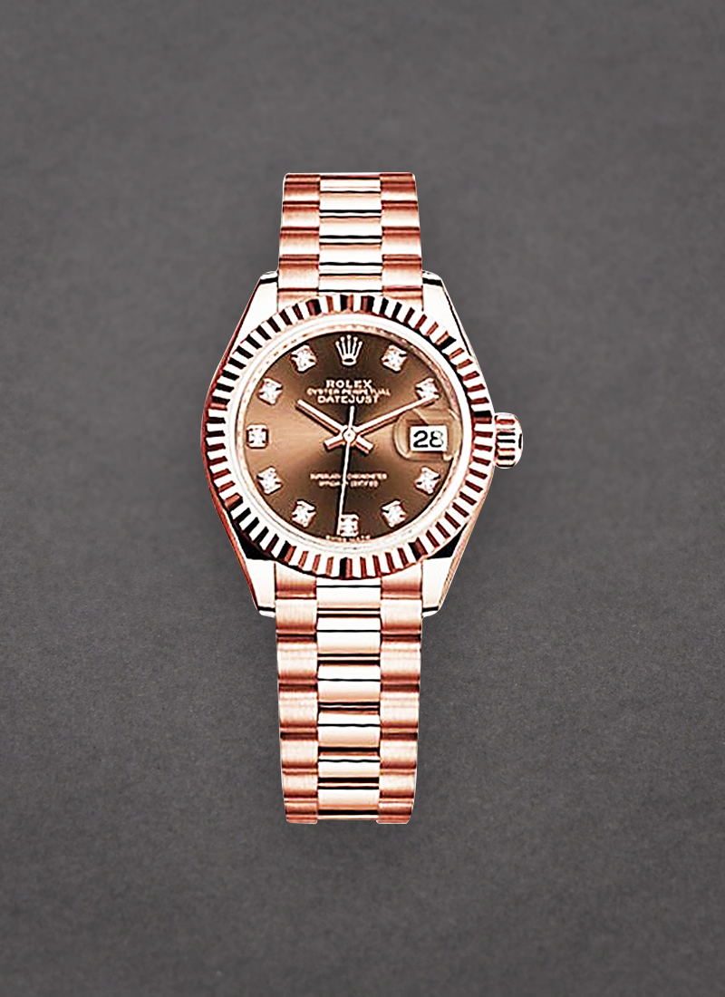 Rolex Unworn Ladies Datejust 28mm in Rose Gold with Fluted Bezel