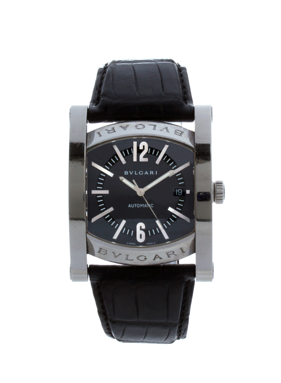 Assioma in Steel on Black Alligator Leather Strap with Black Dial
