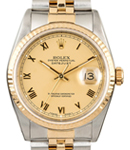 Datejust 36mm in Steel with Yellow Gold Fluted Bezel on Jubilee Bracelet with Champagne Roman Dial
