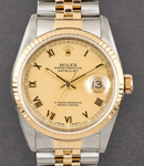 Datejust 36mm in Steel with Yellow Gold Fluted Bezel on Jubilee Bracelet with Champagne Roman Dial