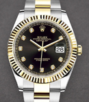 Datejust 41mm in Steel with Yellow Gold Fluted Bezel on Oyster Bracelet with Black Diamond Dial