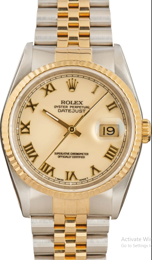 2-Tone Datejust 36mm with Yellow Gold Fluted Bezel on Jubilee Bracelet with Ivory Dial with Roman Numerals