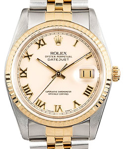 2-Tone Datejust 36mm with Yellow Gold Fluted Bezel on Jubilee Bracelet with Ivory Dial with Roman Numerals