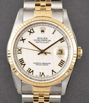 2-Tone Datejust 36mm with Yellow Gold Fluted Bezel on Jubilee Bracelet with Ivory Pyramid Dial with Roman Numerals